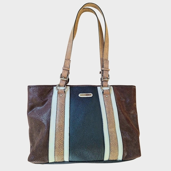 👜 Dana Buchman Brown Striped Tote Bag w/ Faux Suede Accents - Picture 10 of 16